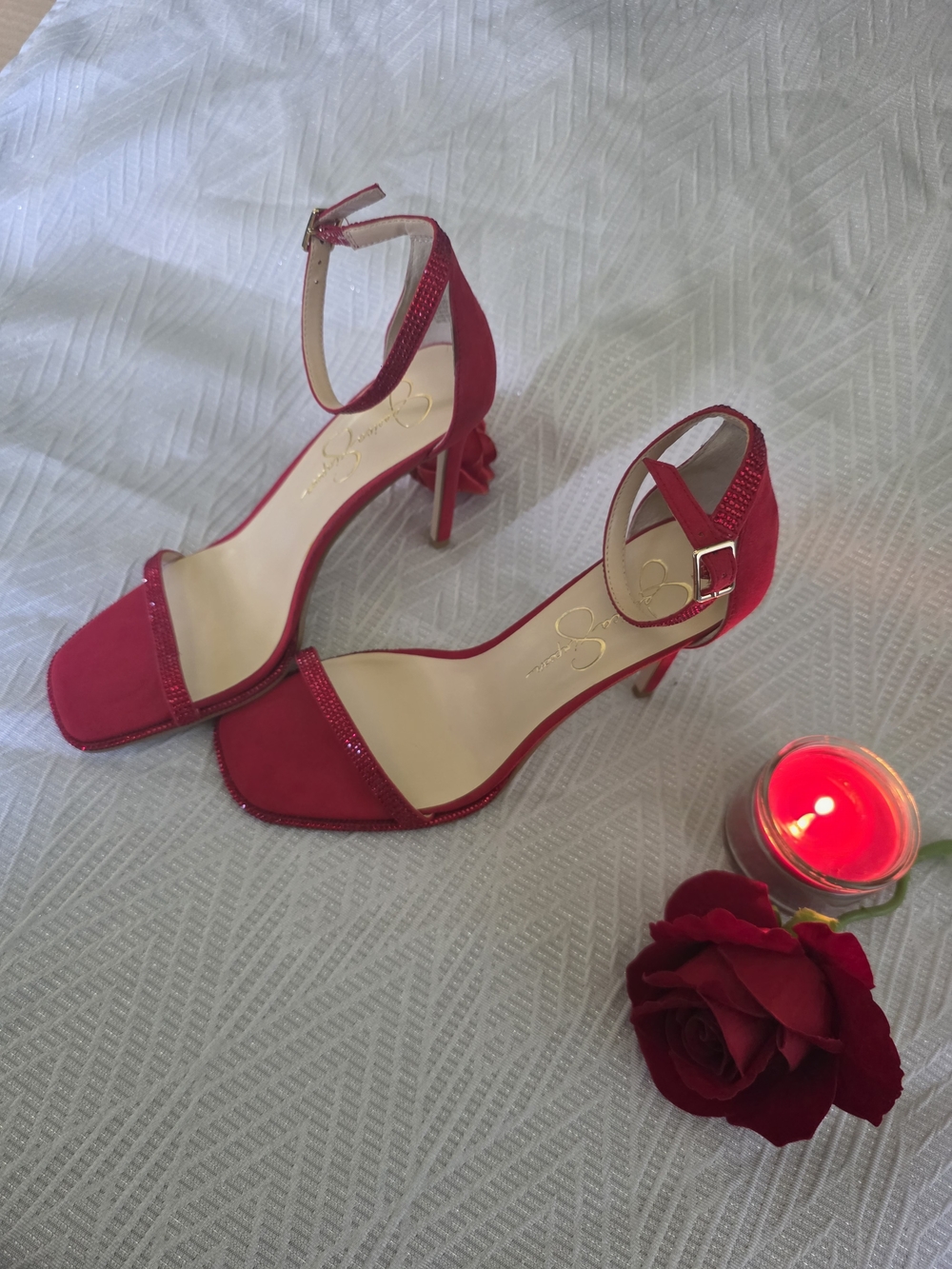 Jessica Simpson Red Suede Ankle-Strap Stilettos